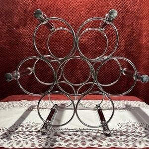 7 Bottle Tabletop Wine Rack,Hollywood Regency, Silver, Formed Like A Faux Bamboo